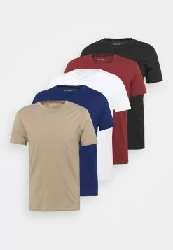 Pier One 5 PACK - T-shirt Basic - White/black/bordeaux -Pier One Sklep 821a9428a35f403f8260cec51cee307c