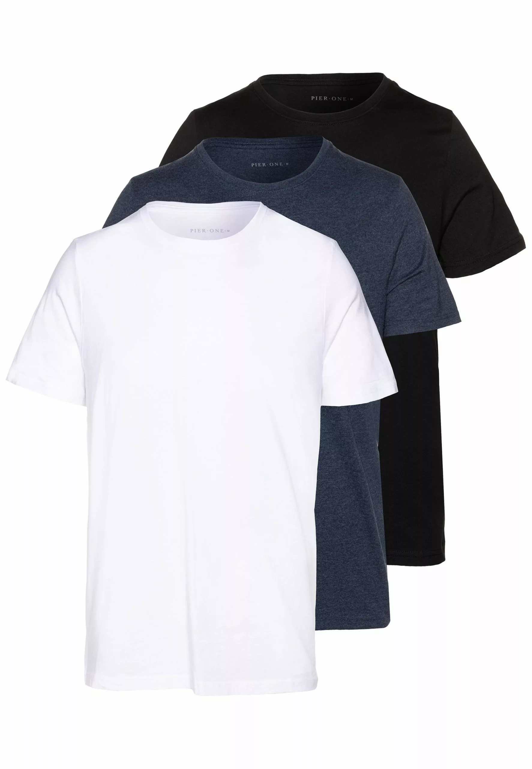 Pier One 3 PACK - T-shirt Basic - Black/white/blue 3 Pier One 3 PACK - T-shirt Basic - Black/white/blue
