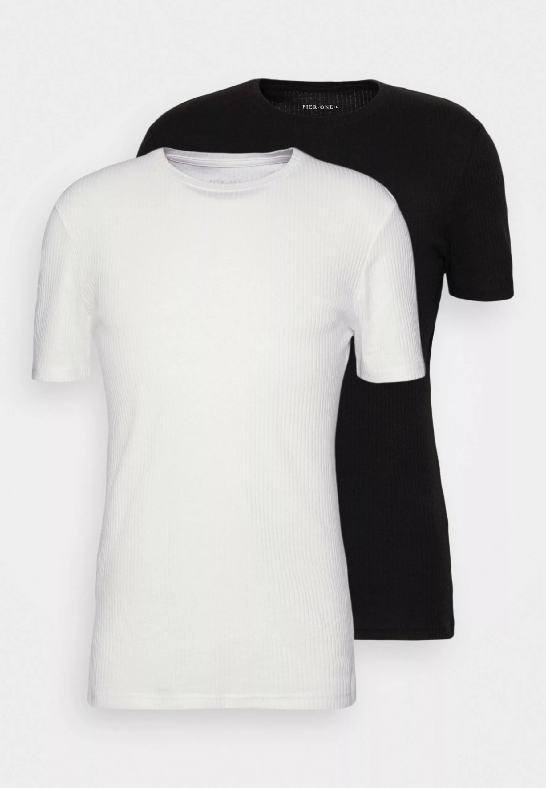 Pier One SLIM FIT RIBBED T-SHIRT 2 PACK - T-shirt Basic - White/black 7 Pier One SLIM FIT RIBBED T-SHIRT 2 PACK - T-shirt Basic - White/black - obrazek 5