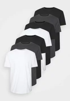 Pier One 7 PACK - T-shirt Basic - Mottled Dark Grey/white/black