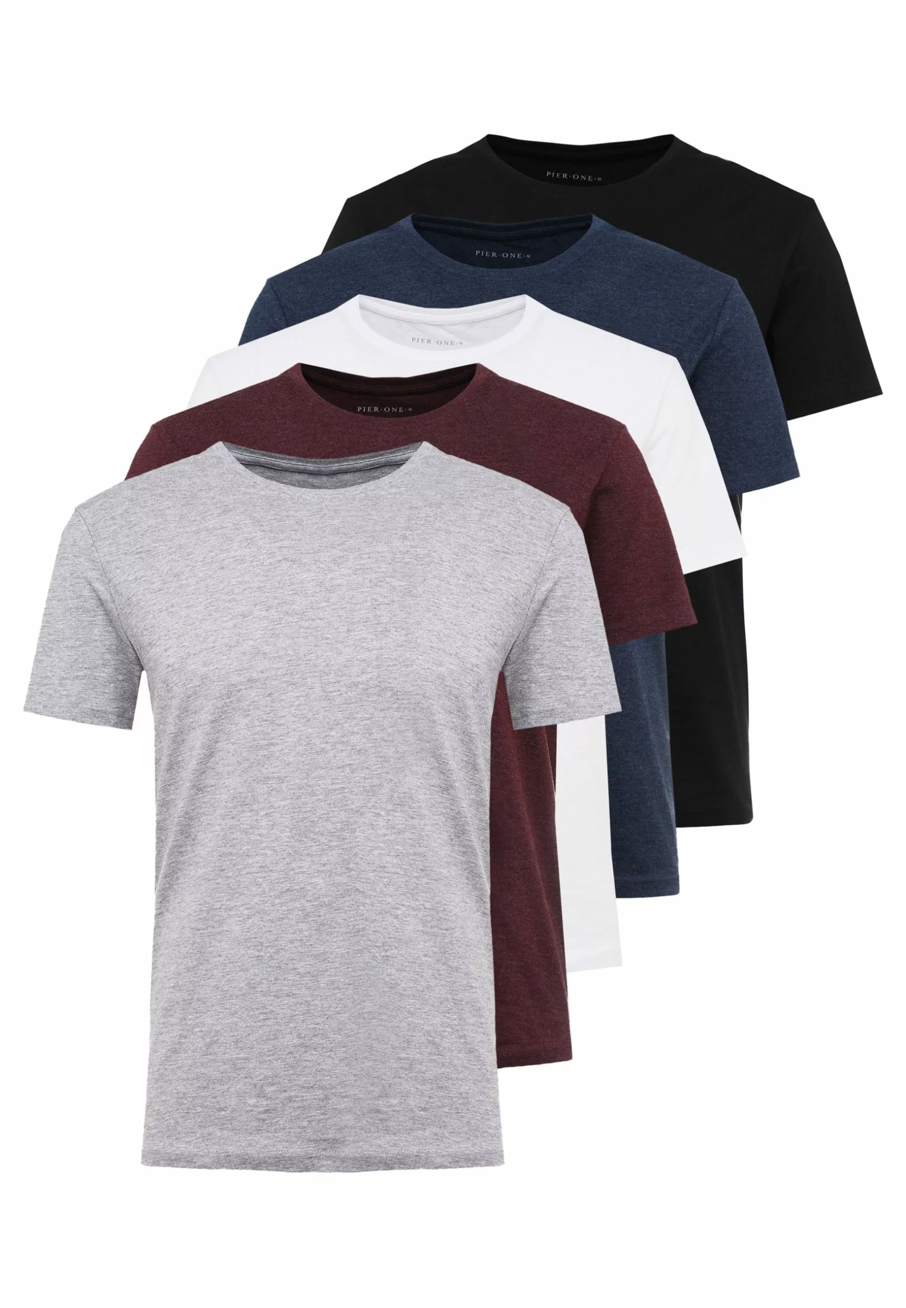 Pier One 5 PACK - T-shirt Basic - Mottled Bordeaux/white 8 Pier One 5 PACK - T-shirt Basic - Mottled Bordeaux/white - obrazek 6